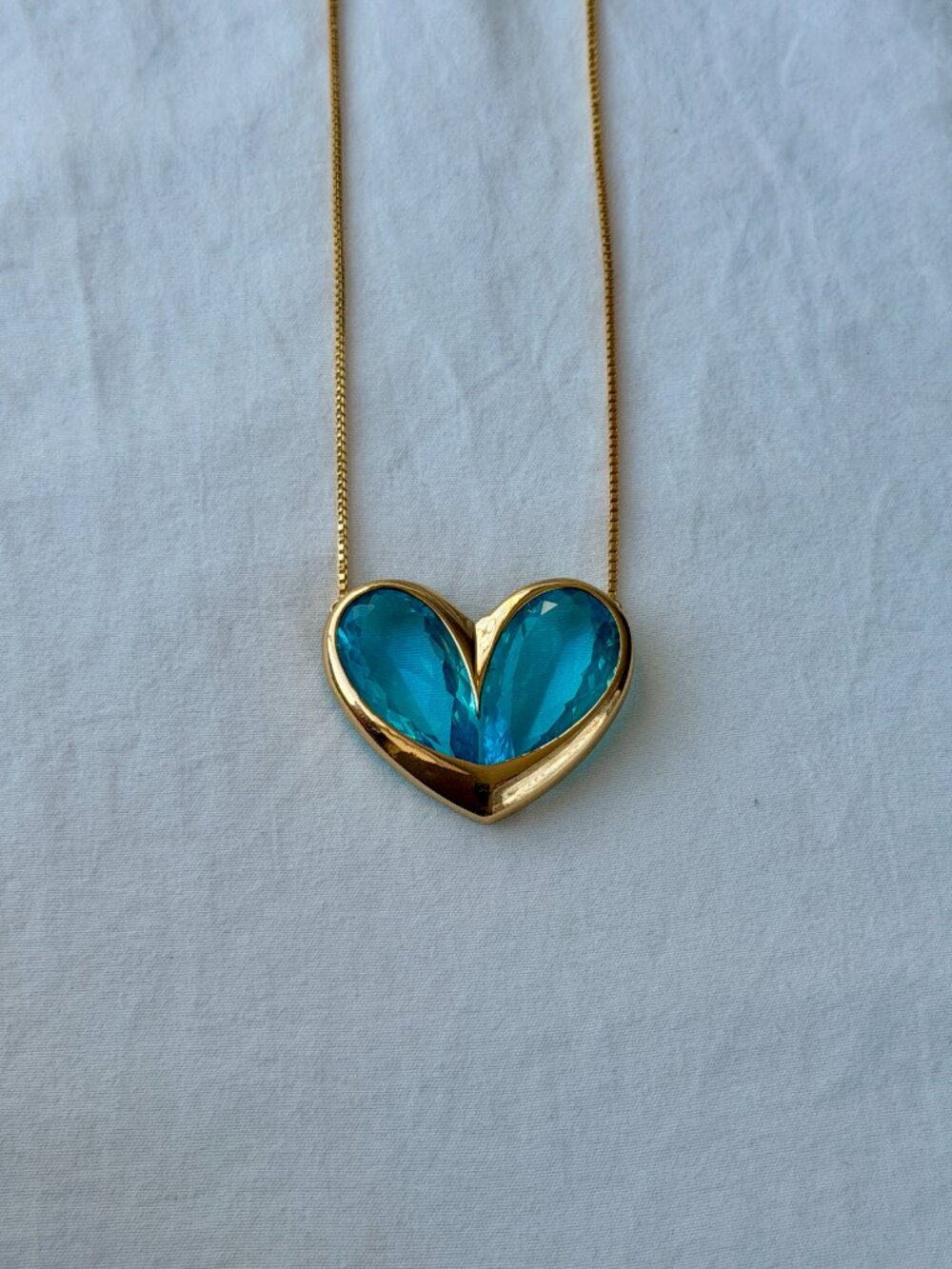 Stoned Heart Necklace - 18k Gold Plated - Reconstituted Sky Topaz